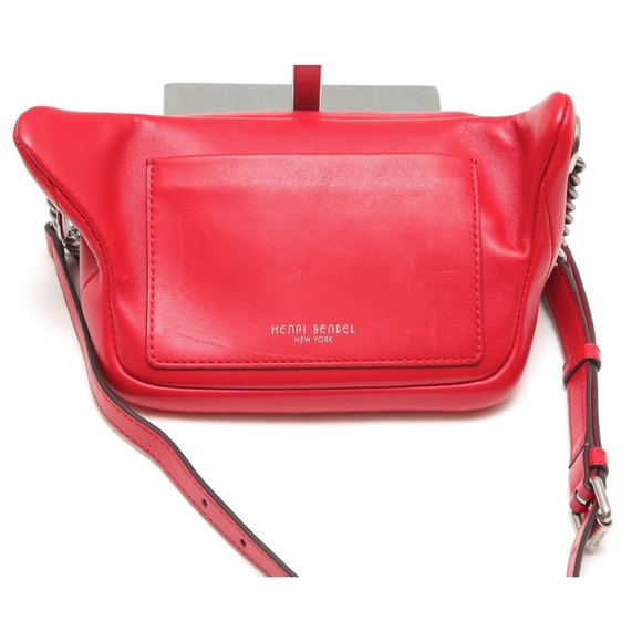 HENRI BENDEL Red Leather Quilted Belt Bag Gunmetal Hardware Credit Cards NEW - Picture 6 of 10